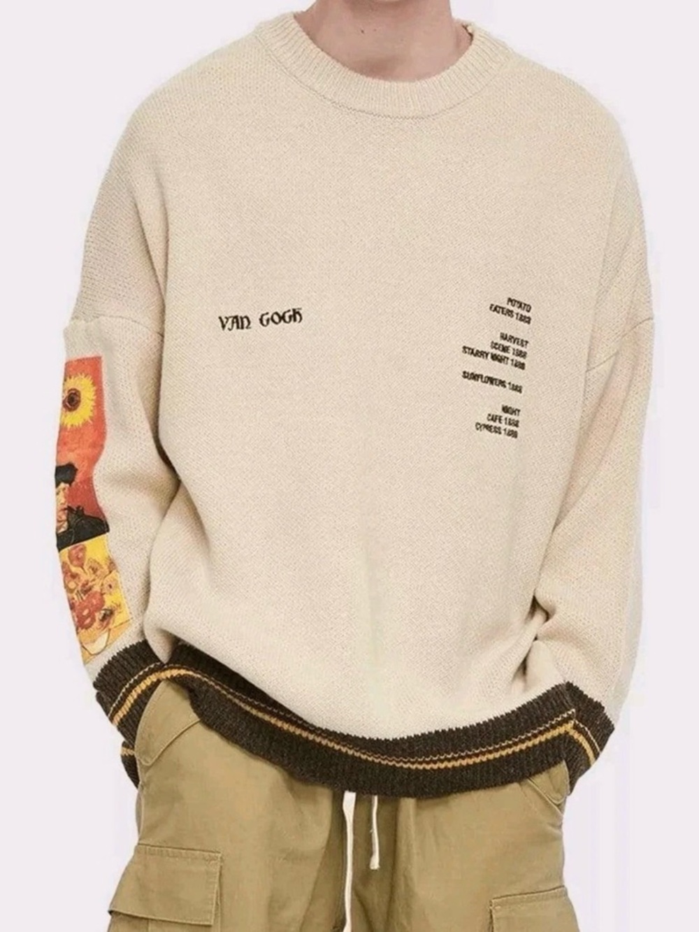Aelfric Eden Sunflower & Self Portrait Van Gogh Sweater Pullover Beige Men's XL